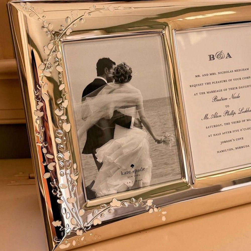 Kate Spade x Lenox Wedding Double invitation picture frame Silver plated gardner